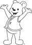 Cubbie with arms up to the left in black and white